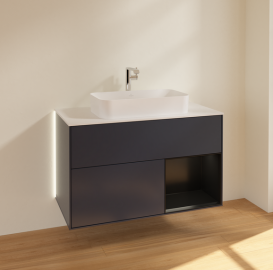 Тумба под раковину Villeroy & Boch Finion 100х50,1 см с подсветкой МДФ темно-синий матовый лак/стекло белое матовое G251PDHG