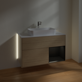 Тумба под раковину Villeroy & Boch Finion 100х50,1 см с подсветкой МДФ шпон дуба/стекло белое матовое G251PDPC