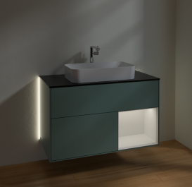 Тумба под раковину Villeroy & Boch Finion 100х50,1 см с подсветкой МДФ оливковый матовый лак/стекло черное матовое  G252GFGM