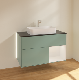 Тумба под раковину Villeroy & Boch Finion 100х50,1 см с подсветкой МДФ оливковый матовый лак/стекло черное матовое  G252GFGM