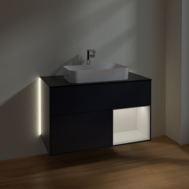 Тумба под раковину Villeroy & Boch Finion 100х50,1 см с подсветкой МДФ темно-синий матовый лак/стекло черное матовое G252GFHG