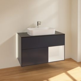 Тумба под раковину Villeroy & Boch Finion 100х50,1 см с подсветкой МДФ темно-синий матовый лак/стекло черное матовое G252GFHG