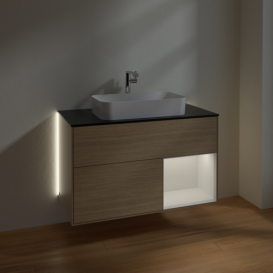 Тумба под раковину Villeroy & Boch Finion 100х50,1 см с подсветкой МДФ шпон дуба/стекло черное матовое G252GFPC