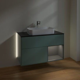 Тумба под раковину Villeroy & Boch Finion 100х50,1 см с подсветкой МДФ оливковый матовый лак/стекло черное матовое G252GKGM