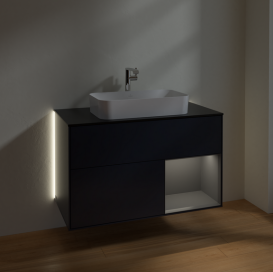 Тумба под раковину Villeroy & Boch Finion 100х50,1 см с подсветкой МДФ темно-синий матовый лак/стекло черное матовое G252GKHG