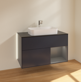 Тумба под раковину Villeroy & Boch Finion 100х50,1 см с подсветкой МДФ темно-синий матовый лак/стекло черное матовое G252GKHG