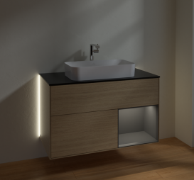 Тумба под раковину Villeroy & Boch Finion 100х50,1 см с подсветкой МДФ шпон дуба/стекло черное матовое G252GKPC