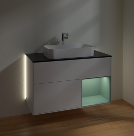 Тумба под раковину Villeroy & Boch Finion 100х50,1 см с подсветкой МДФ глянцевый белый лак/стекло черное матовое G252GMGF
