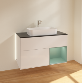 Тумба под раковину Villeroy & Boch Finion 100х50,1 см с подсветкой МДФ глянцевый белый лак/стекло черное матовое G252GMGF