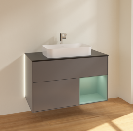 Тумба под раковину Villeroy & Boch Finion 100х50,1 см с подсветкой МДФ антрацит матовый лак/стекло черное матовое G252GMGK
