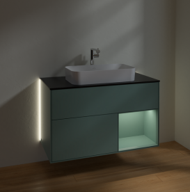 Тумба под раковину Villeroy & Boch Finion 100х50,1 см с подсветкой МДФ оливковый матовый лак/стекло черное матовое G252GMGM