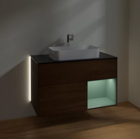 Тумба под раковину Villeroy & Boch Finion 100х50,1 см с подсветкой МДФ шпон грецкого ореха/стекло черное матовое G252GMGN