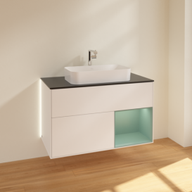 Тумба під раковину Villeroy & Boch Finion 100х50,1 см із підсвічуванням МДФ білий матовий лак/скло чорне матове G252GMMT