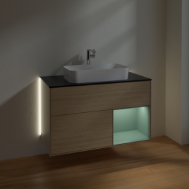 Тумба под раковину Villeroy & Boch Finion 100х50,1 см с подсветкой МДФ шпон дуба/стекло черное матовое G252GMPC