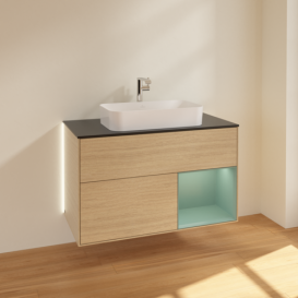 Тумба под раковину Villeroy & Boch Finion 100х50,1 см с подсветкой МДФ шпон дуба/стекло черное матовое G252GMPC