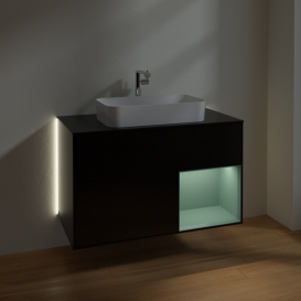 Тумба под раковину Villeroy & Boch Finion 100х50,1 см с подсветкой МДФ черный матовый лак/стекло черное матовое G252GMPD