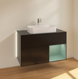 Тумба под раковину Villeroy & Boch Finion 100х50,1 см с подсветкой МДФ черный матовый лак/стекло черное матовое G252GMPD