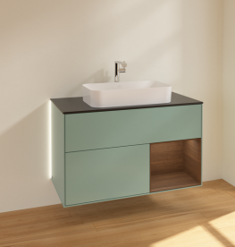 Тумба під раковину Villeroy & Boch Finion 100х50,1 см із підсвічуванням МДФ оливковий матовий лак/скло чорне матове G252GNGM