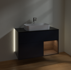 Тумба под раковину Villeroy & Boch Finion 100х50,1 см с подсветкой МДФ темно-синий матовый лак/стекло черное матовое G252GNHG