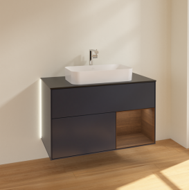 Тумба под раковину Villeroy & Boch Finion 100х50,1 см с подсветкой МДФ темно-синий матовый лак/стекло черное матовое G252GNHG