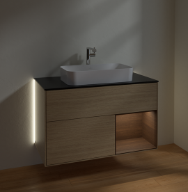 Тумба под раковину Villeroy & Boch Finion 100х50,1 см с подсветкой МДФ шпон дуба/стекло черное матовое G252GNPC