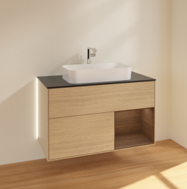 Тумба под раковину Villeroy & Boch Finion 100х50,1 см с подсветкой МДФ шпон дуба/стекло черное матовое G252GNPC