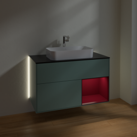Тумба под раковину Villeroy & Boch Finion 100х50,1 см с подсветкой МДФ оливковый матовый лак/стекло черное матовое G252HBGM