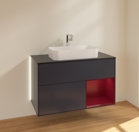 Тумба под раковину Villeroy & Boch Finion 100х50,1 см с подсветкой МДФ темно-синий матовый лак/стекло черное матовое G252HBHG