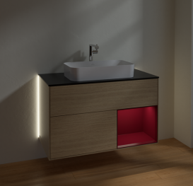 Тумба под раковину Villeroy & Boch Finion 100х50,1 см с подсветкой МДФ шпон дуба/стекло черное матовое G252HBPC