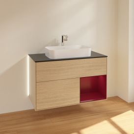 Тумба под раковину Villeroy & Boch Finion 100х50,1 см с подсветкой МДФ шпон дуба/стекло черное матовое G252HBPC