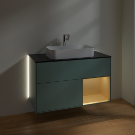 Тумба под раковину Villeroy & Boch Finion 100х50,1 см с подсветкой МДФ оливковый матовый лак/стекло черное матовое G252HFGM