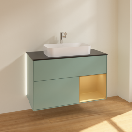 Тумба под раковину Villeroy & Boch Finion 100х50,1 см с подсветкой МДФ оливковый матовый лак/стекло черное матовое G252HFGM