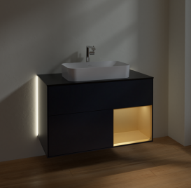 Тумба под раковину Villeroy & Boch Finion 100х50,1 см с подсветкой МДФ темно-синий матовый лак/стекло черное матовое G252HFHG