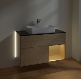 Тумба під раковину Villeroy & Boch Finion 100х50,1 см із підсвічуванням МДФ шпон дуба/скло чорне матове G252HFPC