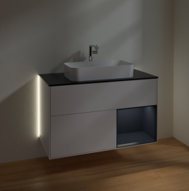 Тумба под раковину Villeroy & Boch Finion 100х50,1 см с подсветкой МДФ глянцевый белый лак/стекло черное матовое G252HGGF