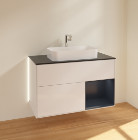 Тумба под раковину Villeroy & Boch Finion 100х50,1 см с подсветкой МДФ глянцевый белый лак/стекло черное матовое G252HGGF