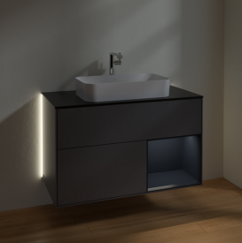 Тумба под раковину Villeroy & Boch Finion 100х50,1 см с подсветкой МДФ антрацит матовый лак/стекло черное матовое G252HGGK