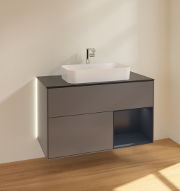 Тумба под раковину Villeroy & Boch Finion 100х50,1 см с подсветкой МДФ антрацит матовый лак/стекло черное матовое G252HGGK