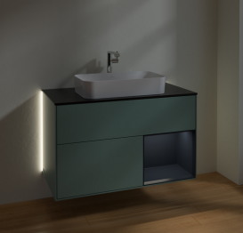 Тумба под раковину Villeroy & Boch Finion 100х50,1 см с подсветкой МДФ оливковый матовый лак/стекло черное матовое G252HGGM