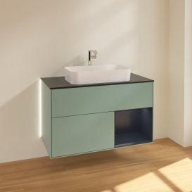Тумба под раковину Villeroy & Boch Finion 100х50,1 см с подсветкой МДФ оливковый матовый лак/стекло черное матовое G252HGGM
