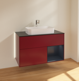 Тумба под раковину Villeroy & Boch Finion 100х50,1 см с подсветкой МДФ пион матовый лак/стекло черное матовое G252HGHB