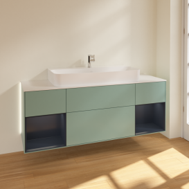 Тумба під раковину Villeroy & Boch Finion 160х50,1 см із підсвічуванням МДФ оливковий матовий лак/скло біле матове G211HGGM