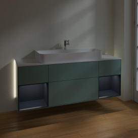 Тумба під раковину Villeroy & Boch Finion 160х50,1 см із підсвічуванням МДФ оливковий матовий лак/скло біле матове G211HGGM