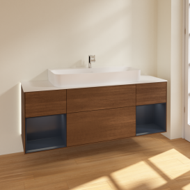 Тумба під раковину Villeroy & Boch Finion 160х50,1 см із підсвічуванням МДФ шпон волоського горіха/скло біле матове G211HGGN