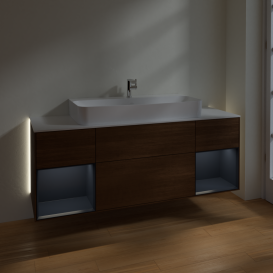 Тумба під раковину Villeroy & Boch Finion 160х50,1 см із підсвічуванням МДФ шпон волоського горіха/скло біле матове G211HGGN