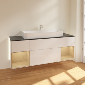 Тумба під раковину Villeroy & Boch Finion 160х50,1 см з підсвіткою МДФ білий глянцевий лак/скло чорне матове G212PCGF