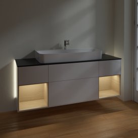 Тумба під раковину Villeroy & Boch Finion 160х50,1 см з підсвіткою МДФ білий глянцевий лак/скло чорне матове G212PCGF