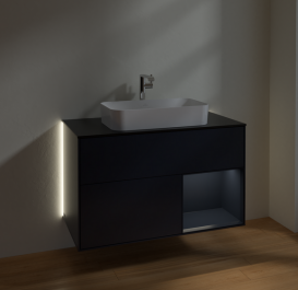 Тумба под раковину Villeroy & Boch Finion 100х50,1 см с подсветкой МДФ темно-синий матовый лак/стекло черное матовое G252HGHG