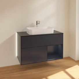 Тумба под раковину Villeroy & Boch Finion 100х50,1 см с подсветкой МДФ темно-синий матовый лак/стекло черное матовое G252HGHG