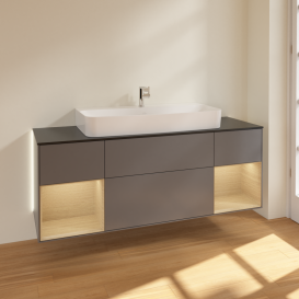 Тумба под раковину Villeroy & Boch Finion 160х50,1 см с подсветкой МДФ антрацит матовый лак/стекло черное матовое G212PCGK